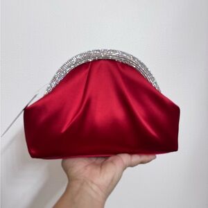 Elegant Red Clutch with Silver Accents